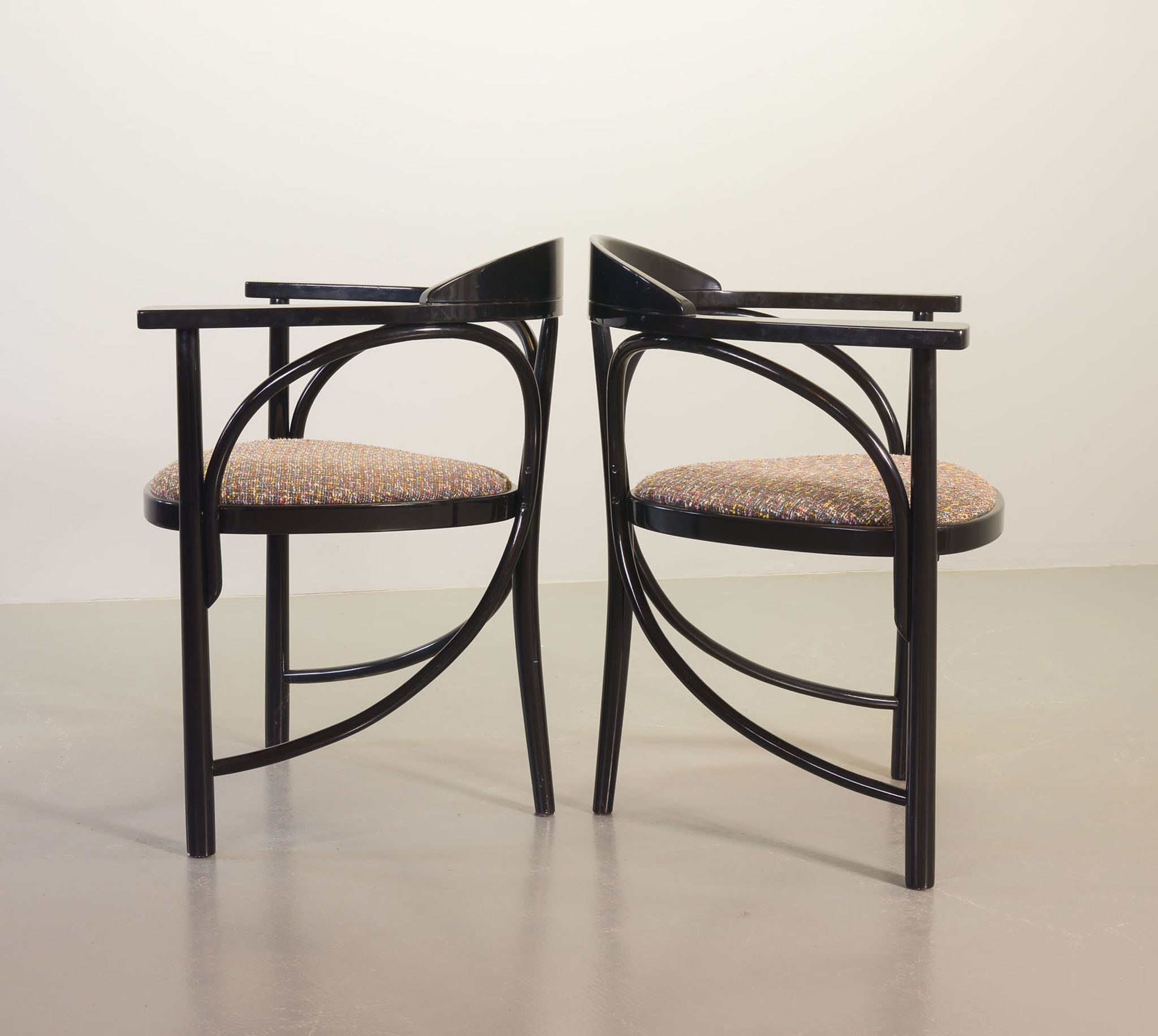 4 Wooden Black Lacquered Thonet Triangle Dining Chairs Model 87, 1980s