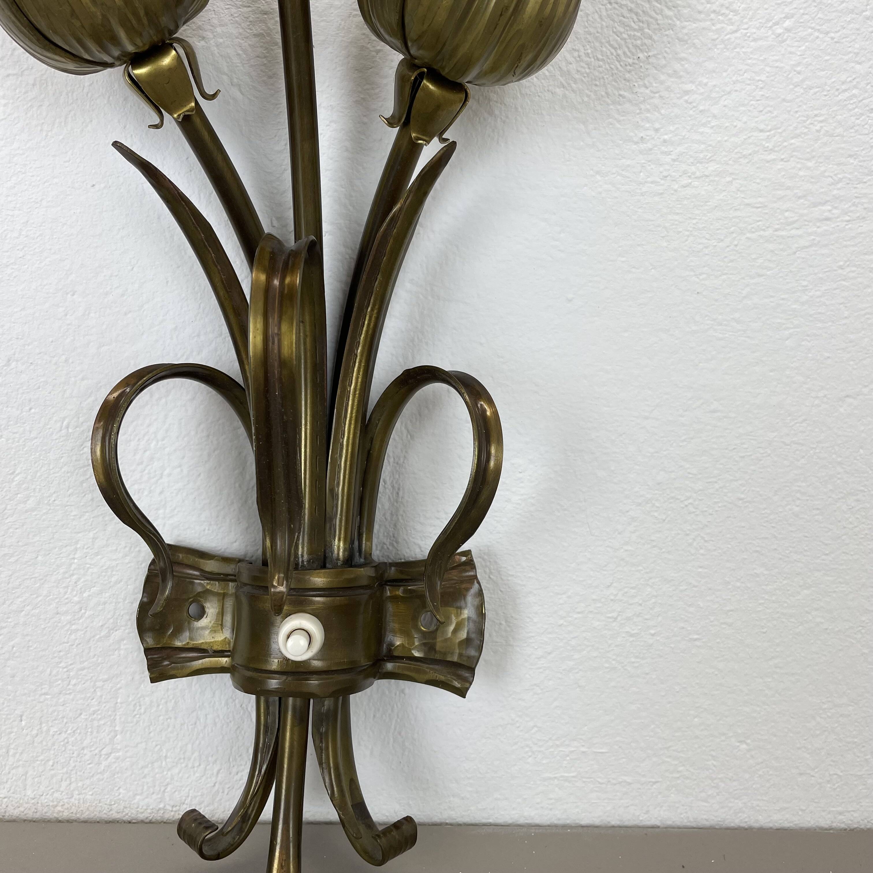 Sculptural 44cm brass  "flower" theatre wall light, italy, 1970s