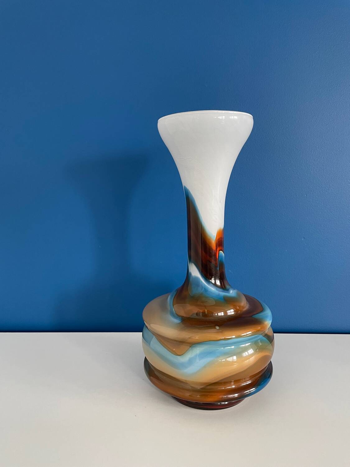 Vintage blue and brown opaline vase
