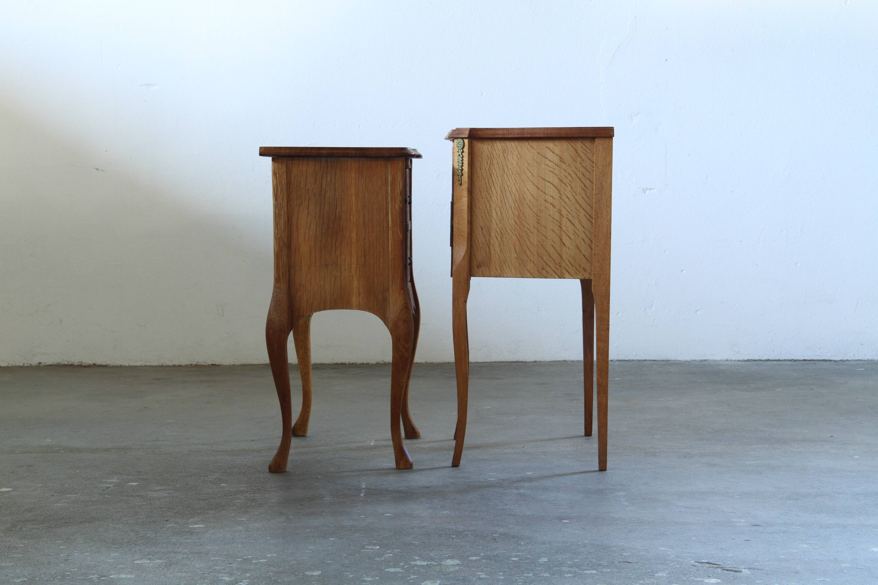 Vintage 1960s Danish Modern Oak Nightstands, Henning Kjærnulf Baroque style