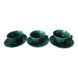 Lot de 3 tasses et sous tasse à café vert vintage barbotine
