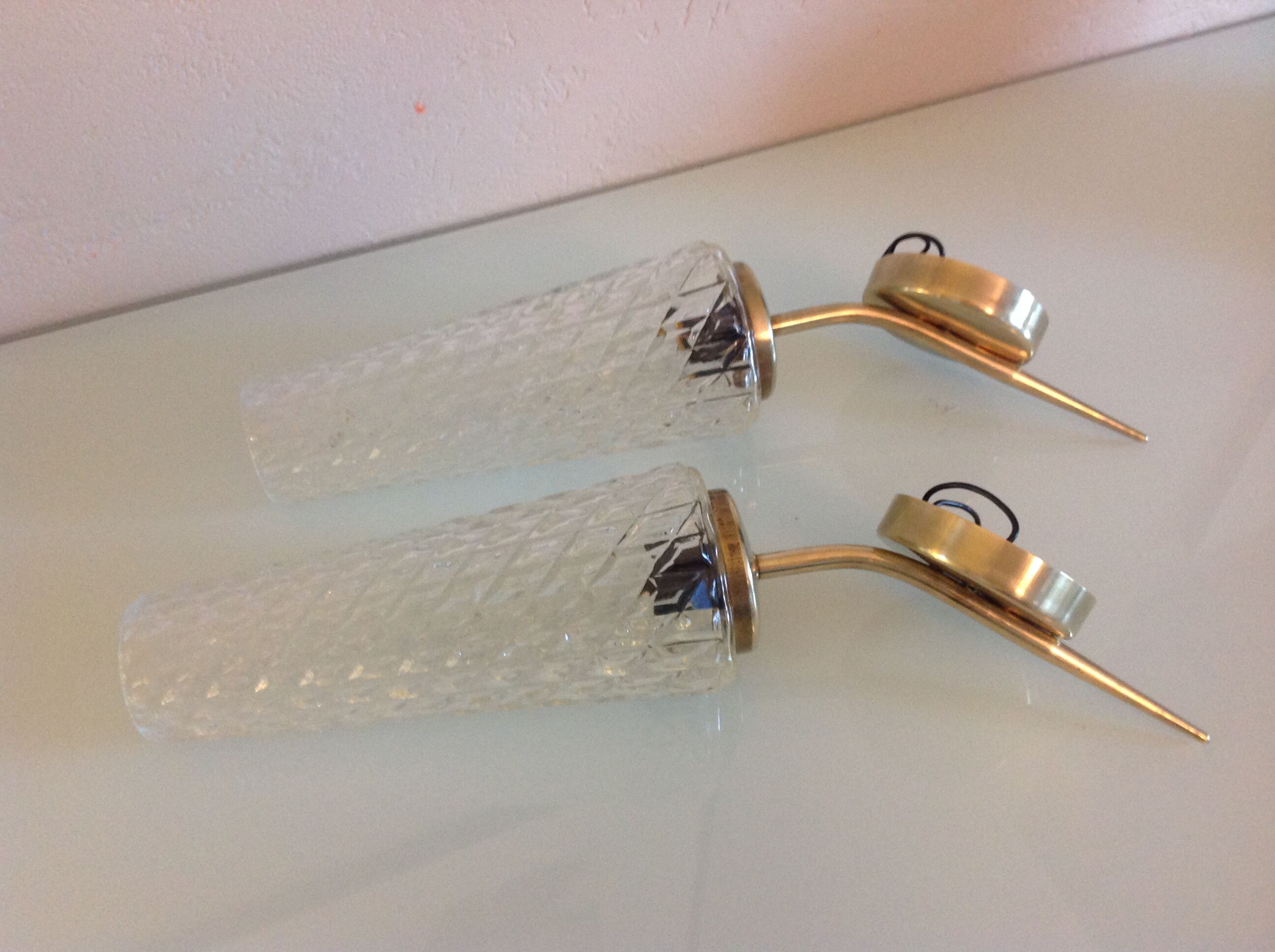 Pair of brass wall lamps conical glasses from the 60's
