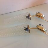 Pair of brass wall lamps conical glasses from the 60's