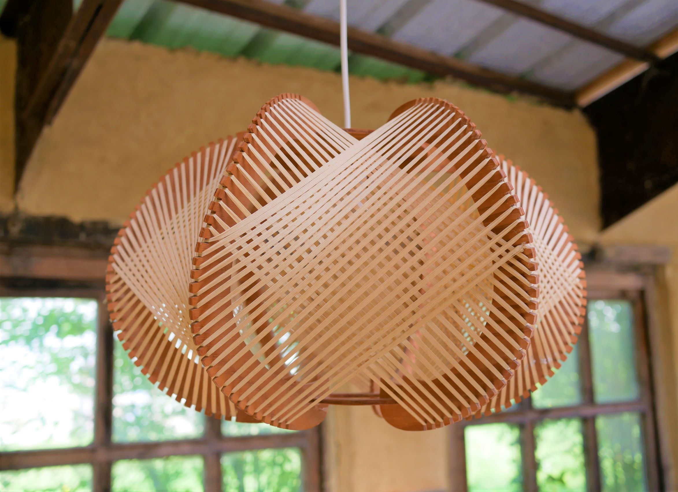 Large Scandinavian vintage wood and wire hanging