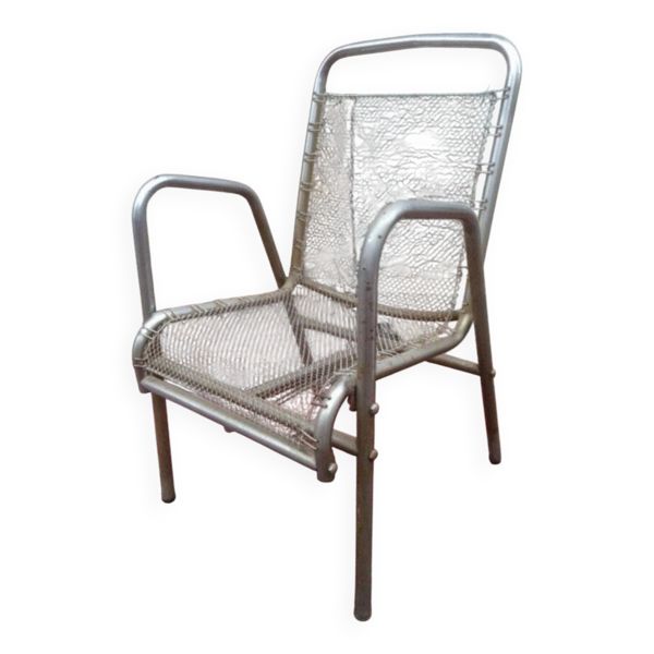 Fauteuil vintage en côte de maille et acier chromé des années 40 France