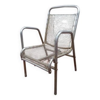 Fauteuil vintage en côte de maille et acier chromé des années 40 France