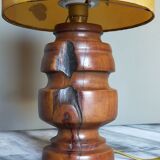 Lampe à poser vintage en bois massif et son abat-jour herbier