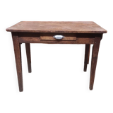 Small rustic children's table in old oak wood with drawer and shell handle