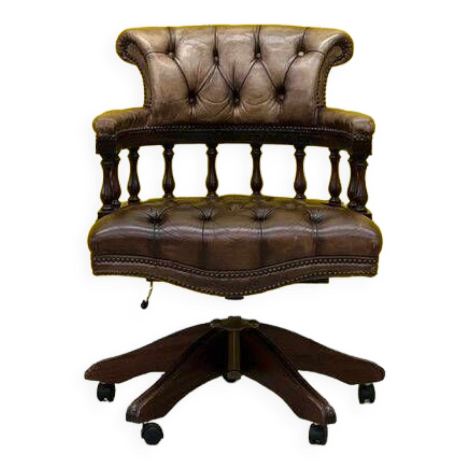 Vintage Chesterfield Revolving Captain's Chair with Brow Leather Upholstery