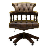 Vintage Chesterfield Revolving Captain's Chair with Brow Leather Upholstery