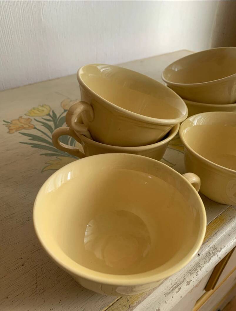 Vintage 6-cup coffee/tea set - Yellow earthenware