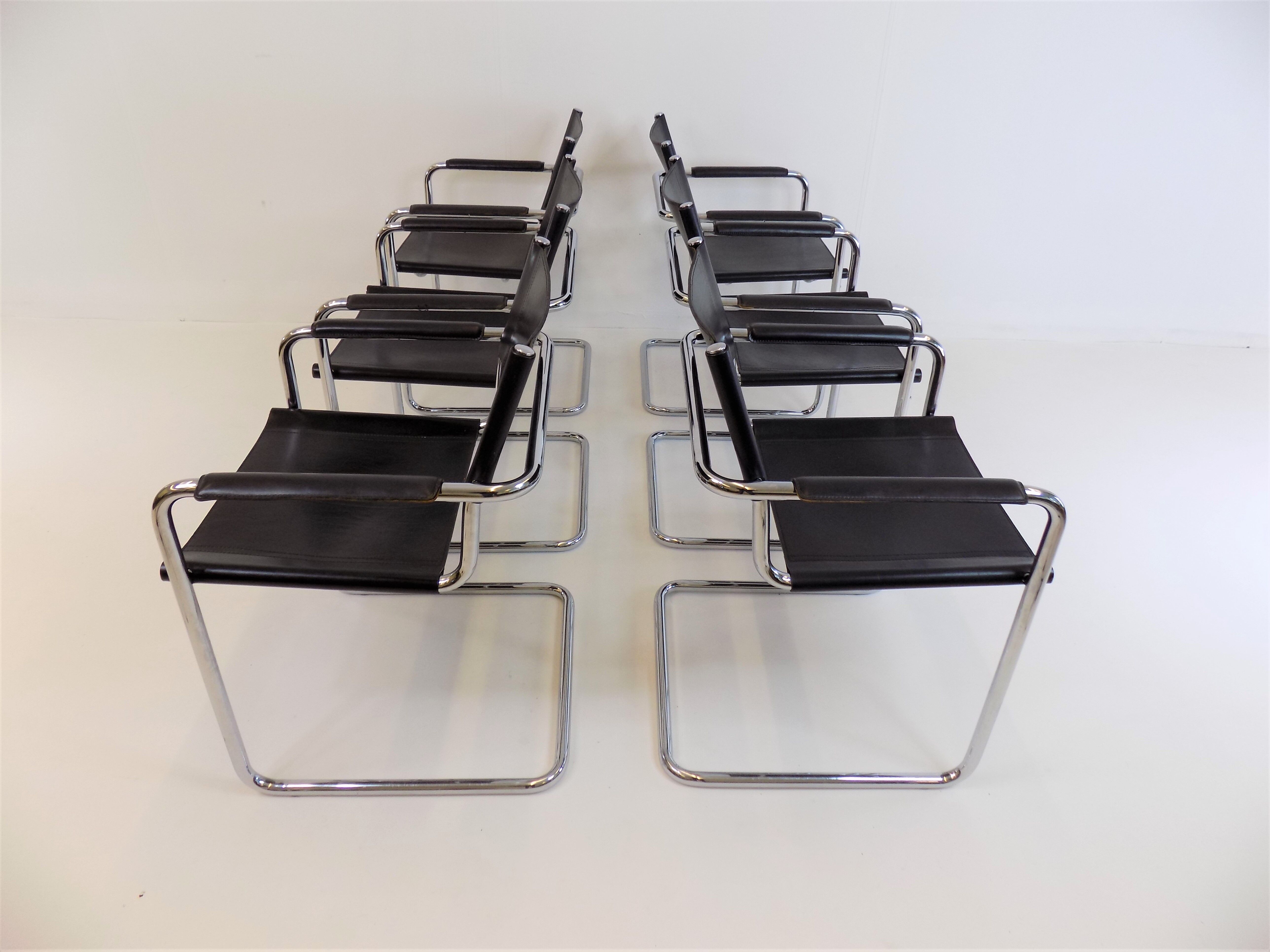 Set of 6 leather cantilever chairs