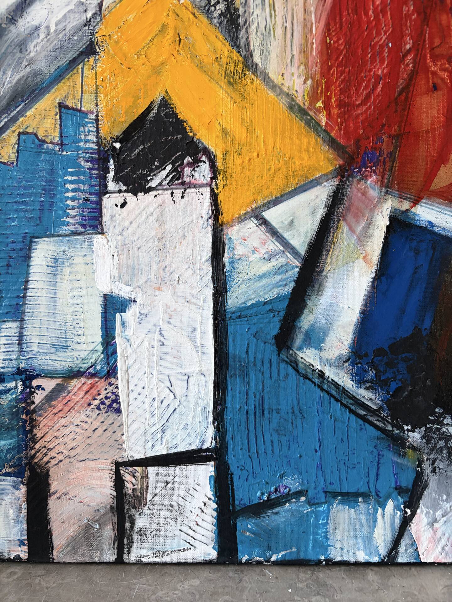 Abstract cubist houses, oil on canvas signed