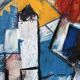 Abstract cubist houses, oil on canvas signed