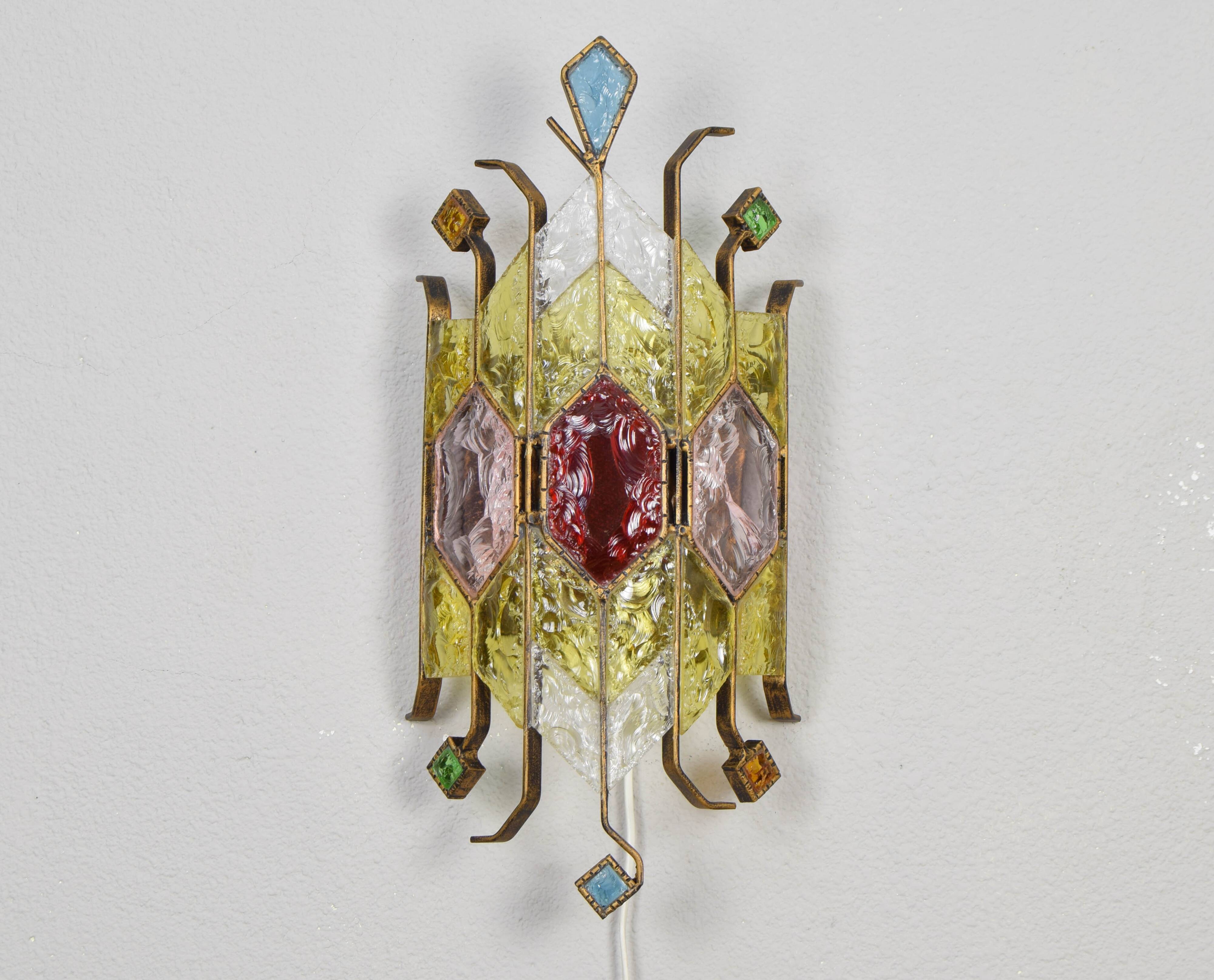 Mid-Century Italian Brutalist Murano Longobard for Poliarte Wall Lamp Sconce , 1980s