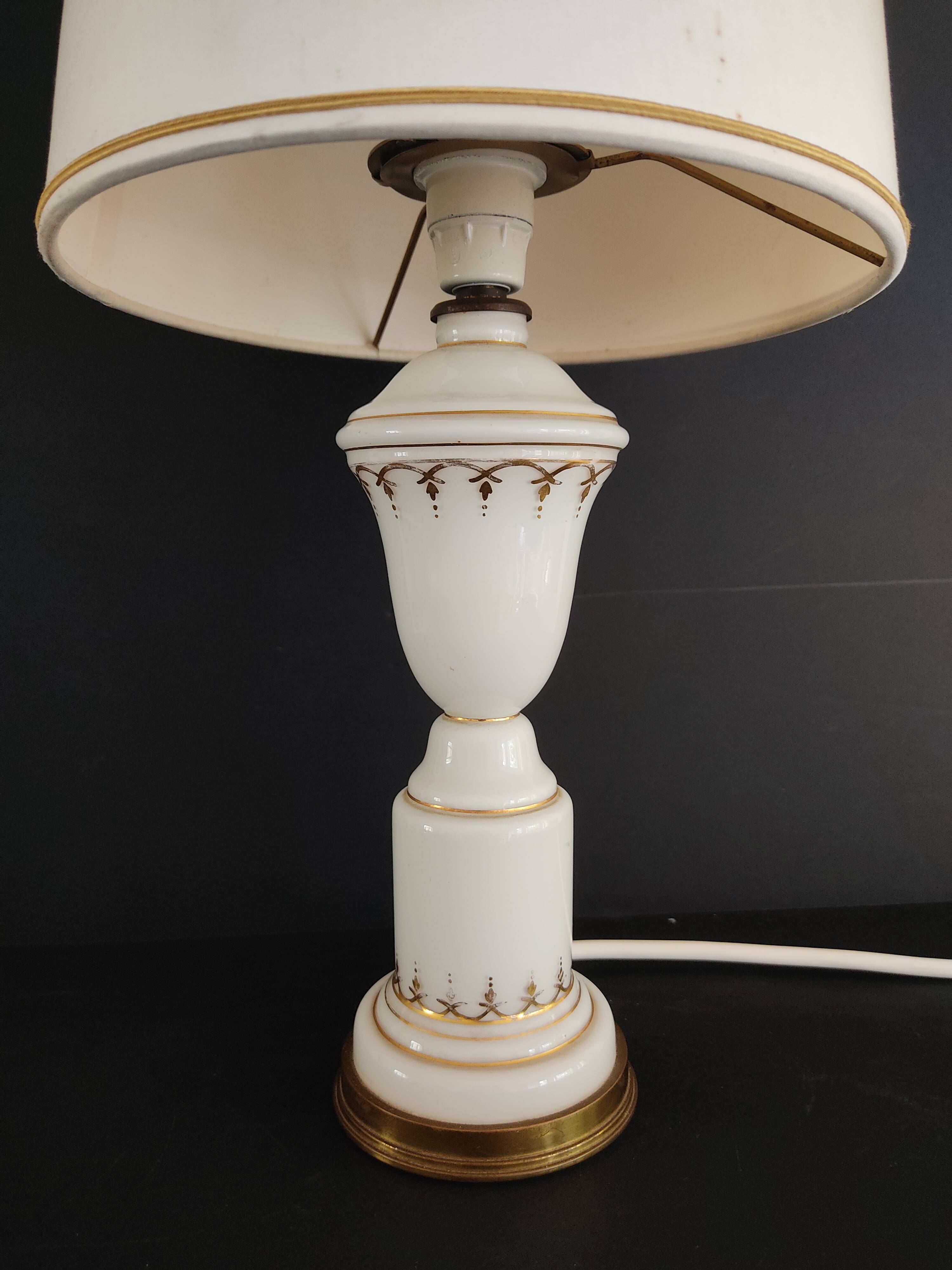 White opaline lamp gilded decoration