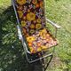 Vintage folding camping chair in canvas with brown and yellow flower print 70s