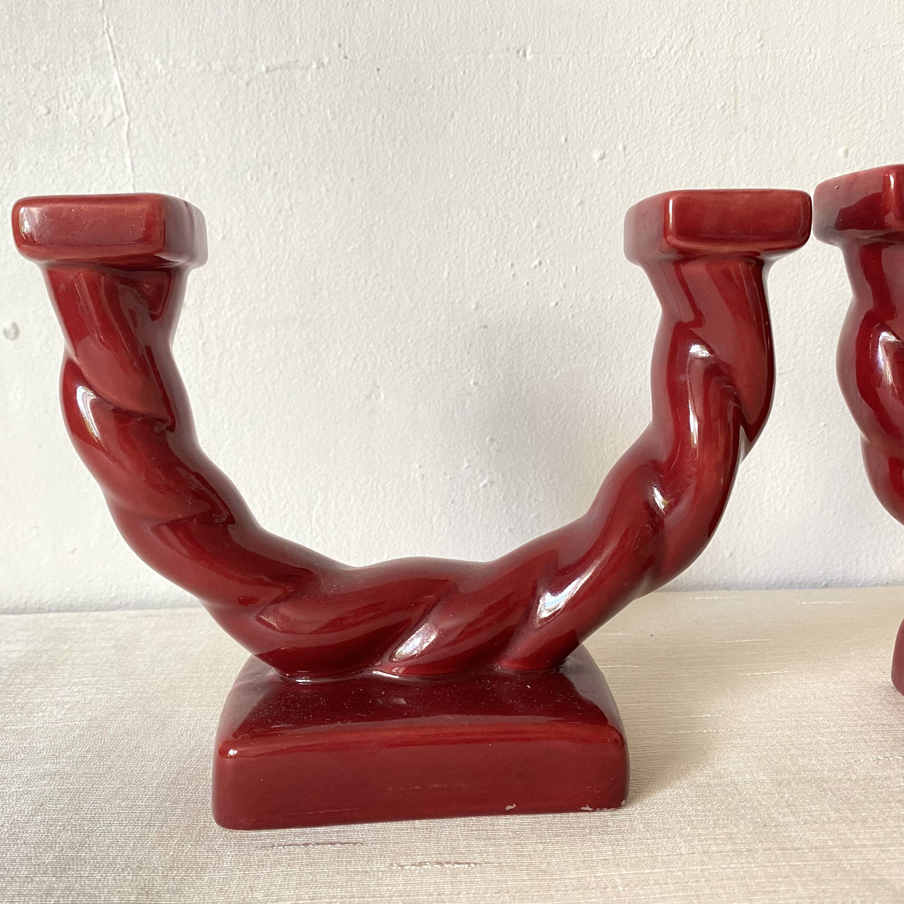 Pair of double ceramic candlesticks, 1950s