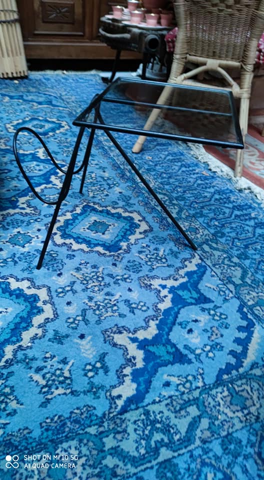 Side table in steel and glass, circa 1950