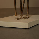 Grand lampadaire en laiton en forme de flamant rose, orné de feuilles de ginkgo sculptées, années 1970