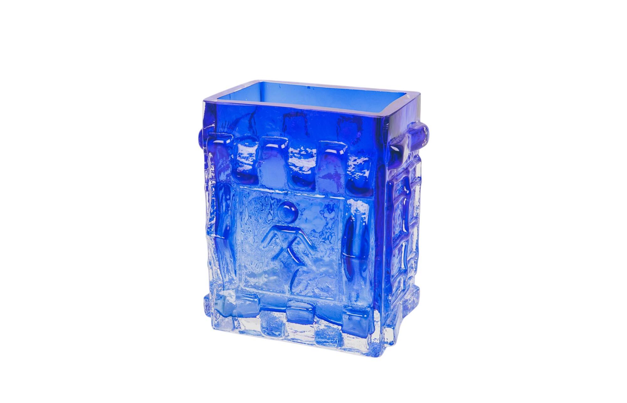 Josef schott for smalandshyttan blue patterned glass vase