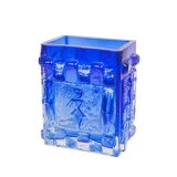 Josef schott pour smalandshyttan vase en verre bleu à motifs