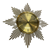 Horloge vintage sunburst de couleur dorée, design Junghans des années 1970