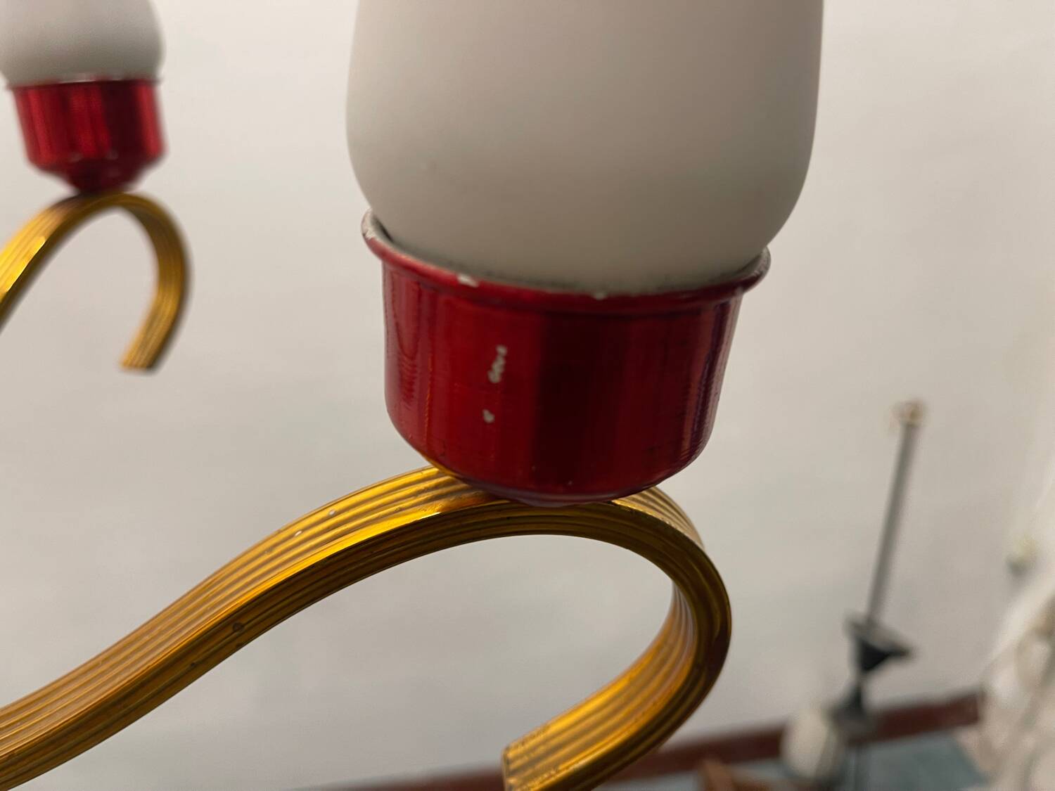 Vintage Opaline Glass Brass Chandelier 1950’s