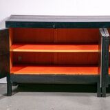 Black oak brutalist sideboard by Jean Batenburg with graphical doors for MI, Belgium