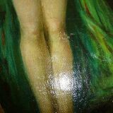 Peinture à l'huile originale d'époque représentant une femme nue
