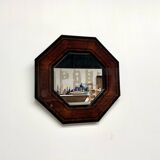 Octagonal wooden mirror by Jean-Claude Mahey