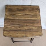 Old workshop stool in wood + wrought iron