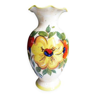 Flower vase, French vase in hand-painted earthenware, vase with floral decoration.