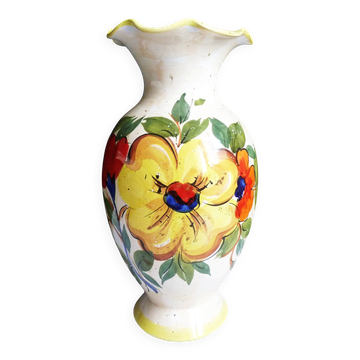 Vase à fleurs, vase français en faïence peint mains, vase décor floral.