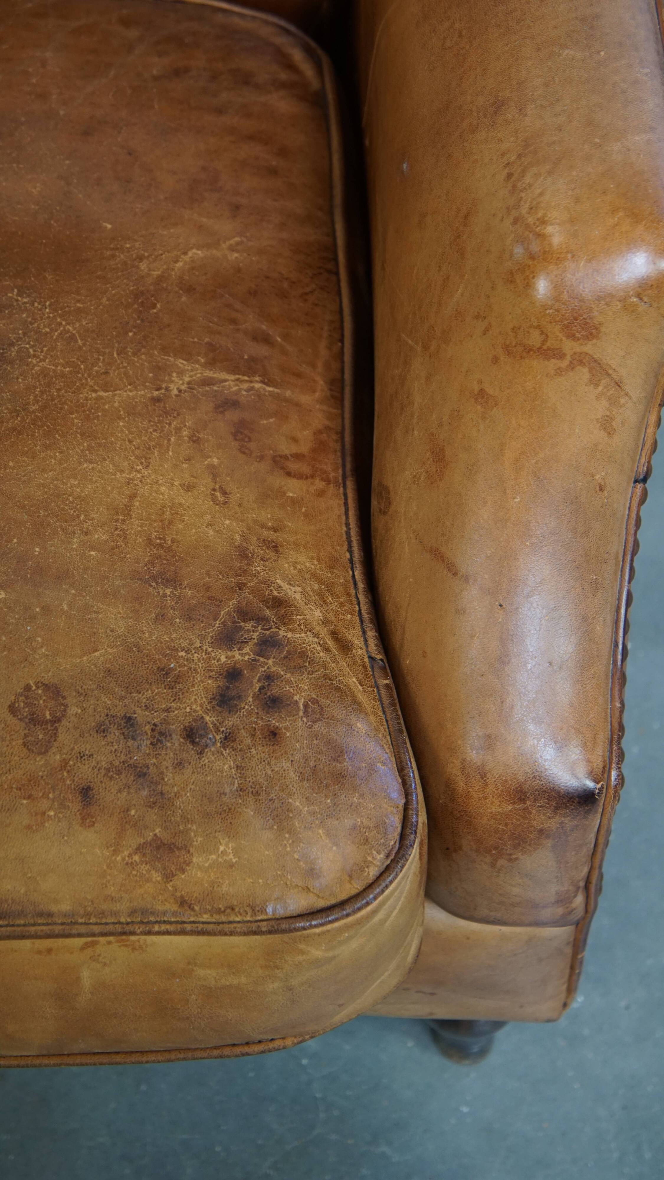 Vintage Armchair Made of Sheepskin Leather