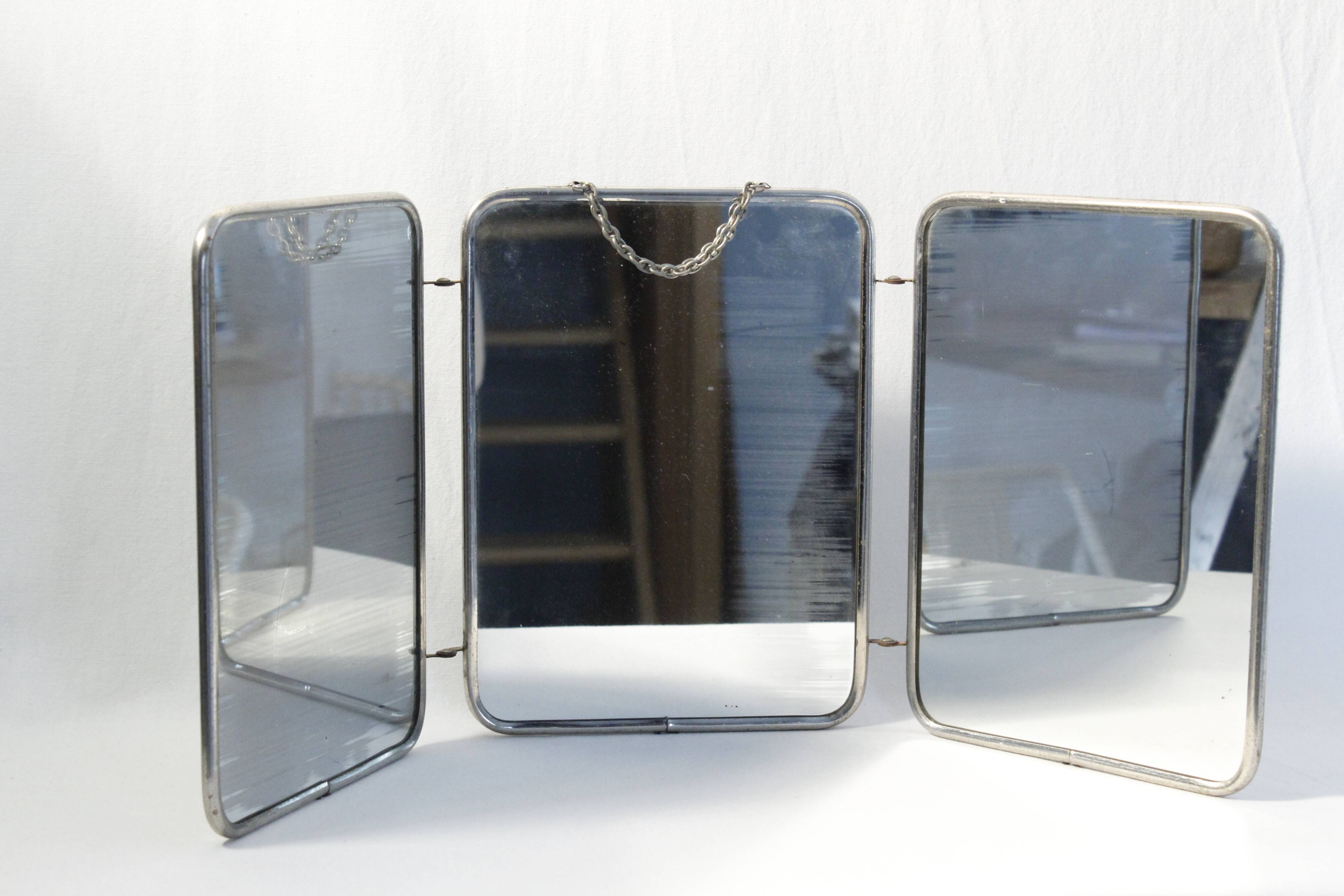 Vintage triptych barber mirror