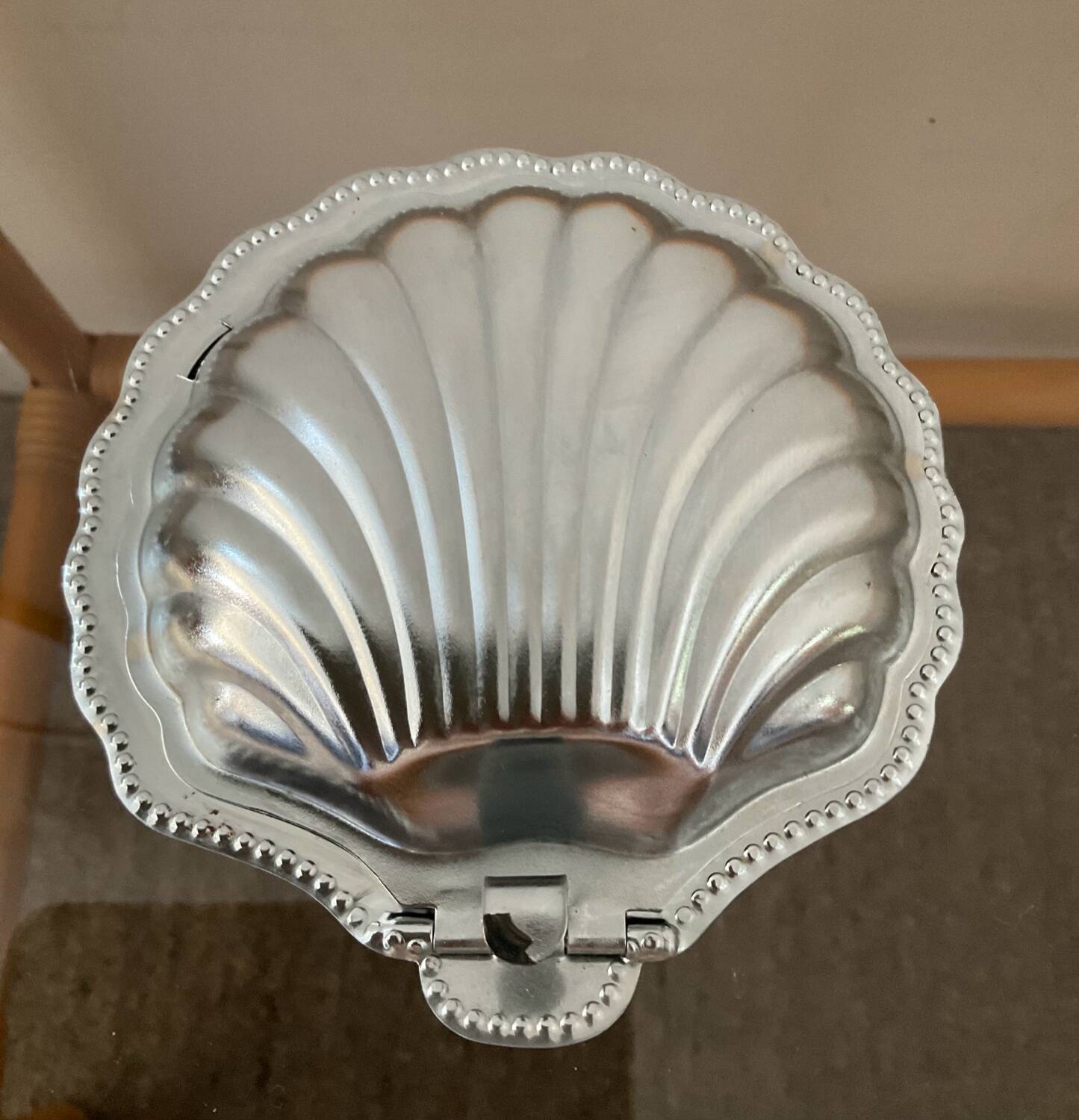Vintage shell butter dish in stainless steel and glass