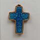 Ceramic cross with a blue background and bird decoration by Taburet Quimper, 20th century.