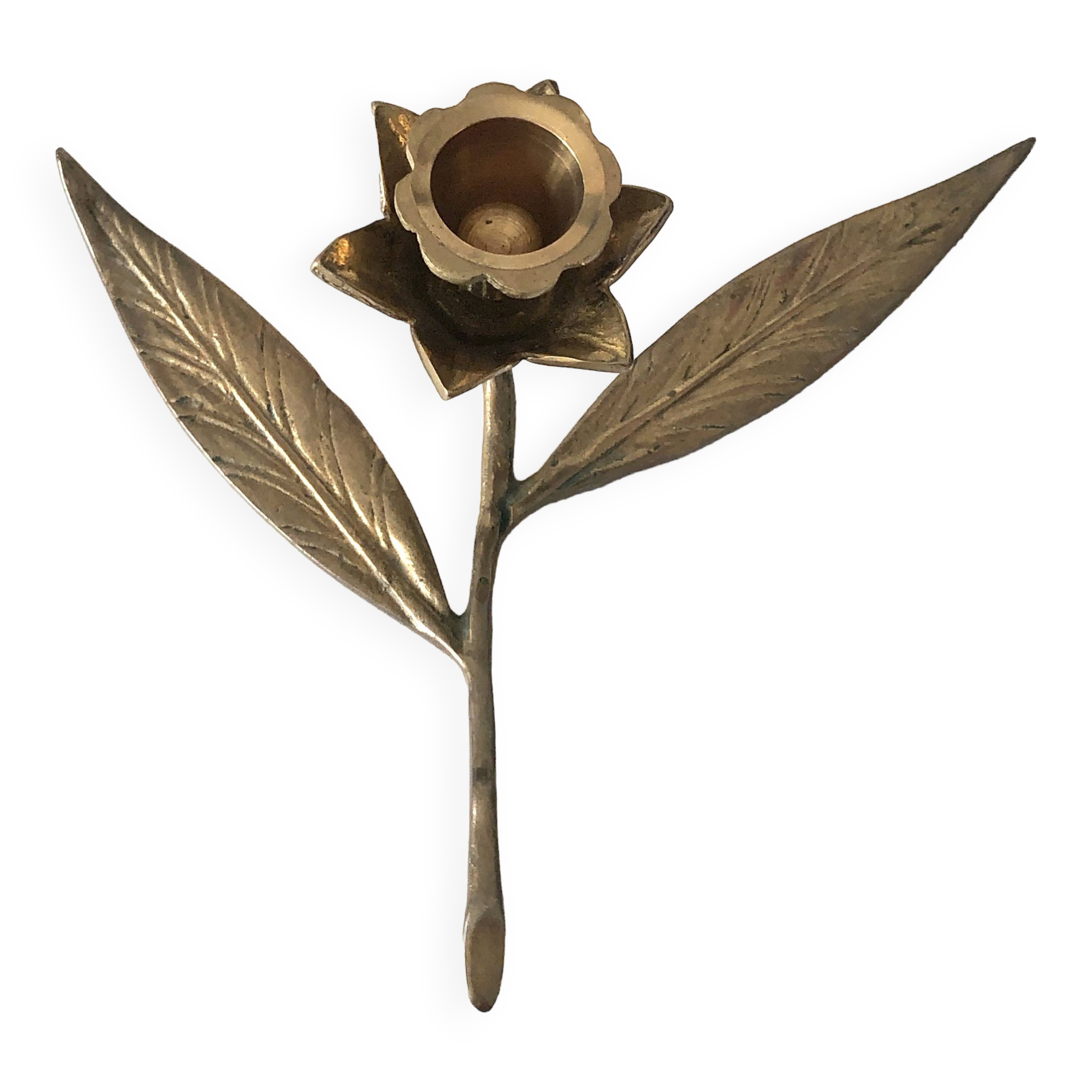 Old golden brass leaf candle holder