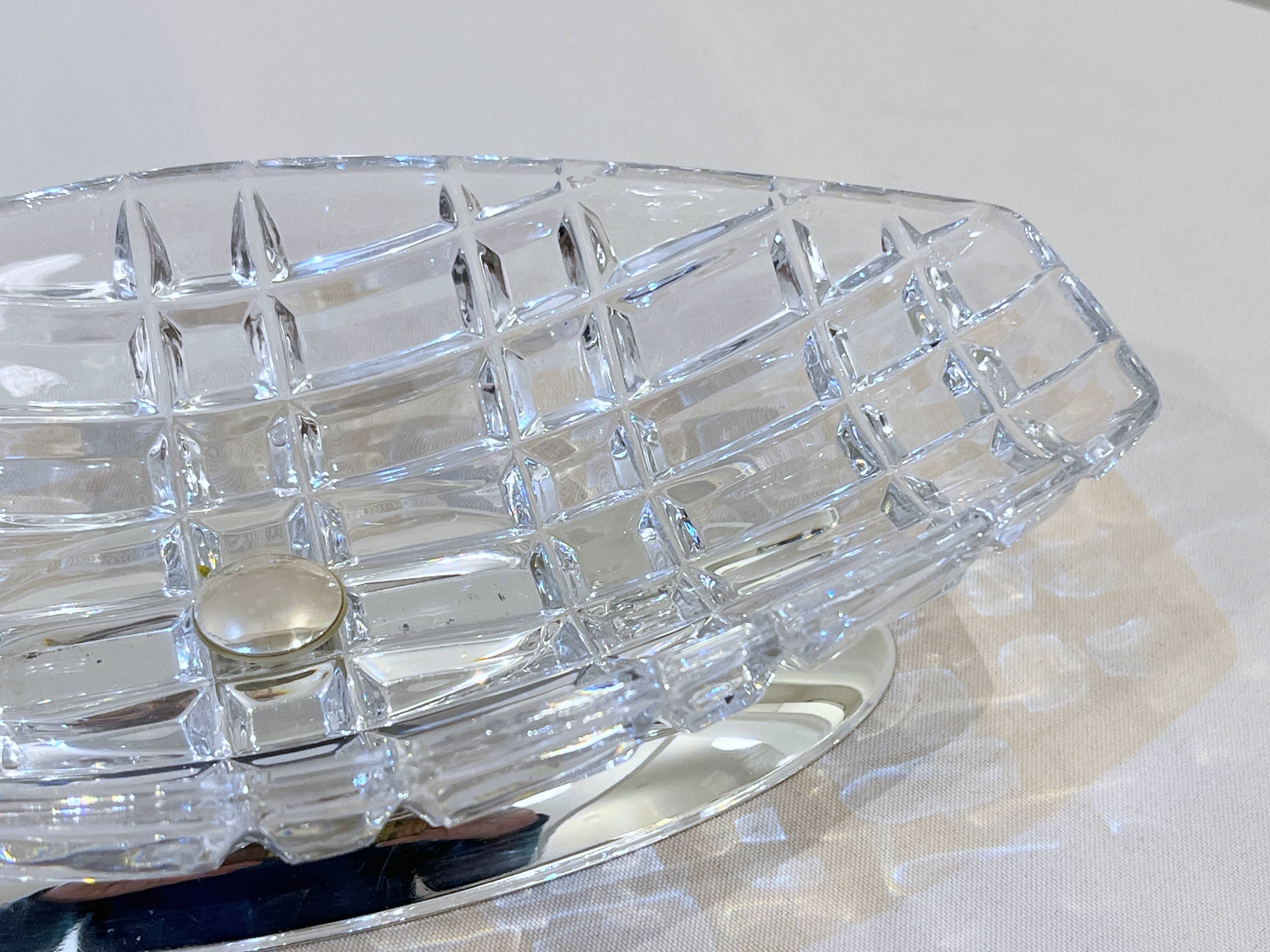 Art deco fruit bowl in crystal and metal husser strasbourg 1960 flat