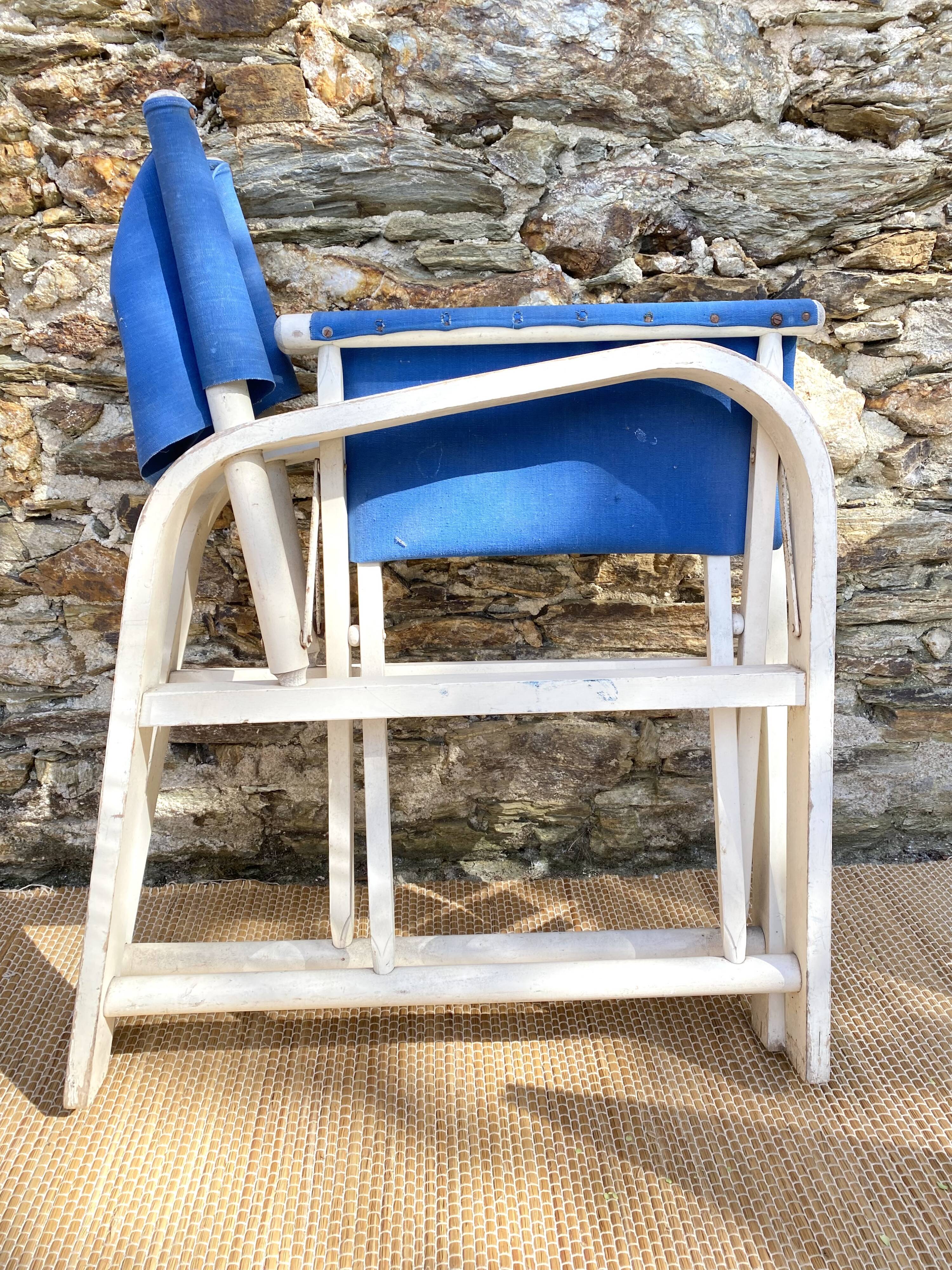 Folding canvas armchair by the sea La Baule 1960s