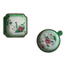 Set of 2 small old pocket trays, in enamelled copper, Chinese, bird motif, 1920.