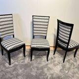 Art Deco High Back Black Lacquered Dining Chairs, France, 1930s, Set of 6