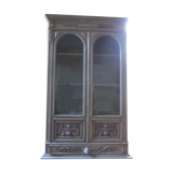 Antique carved buffet display cabinet with gray patina