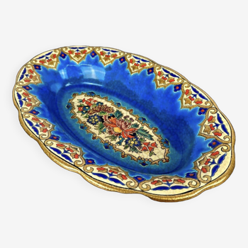 Longwy enamel dish by MP Chevallier with Renaissance decorations