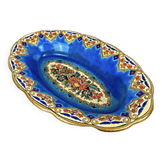 Longwy enamel dish by MP Chevallier with Renaissance decorations