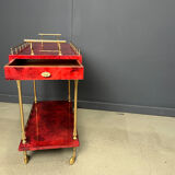Rare Italian lacquered goatskin / parchment serving bar cart by Aldo Tura, 1960s