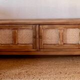 TV sideboard in raw solid oak and caning