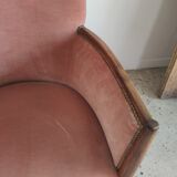 Armchair art deco pink velvet trim