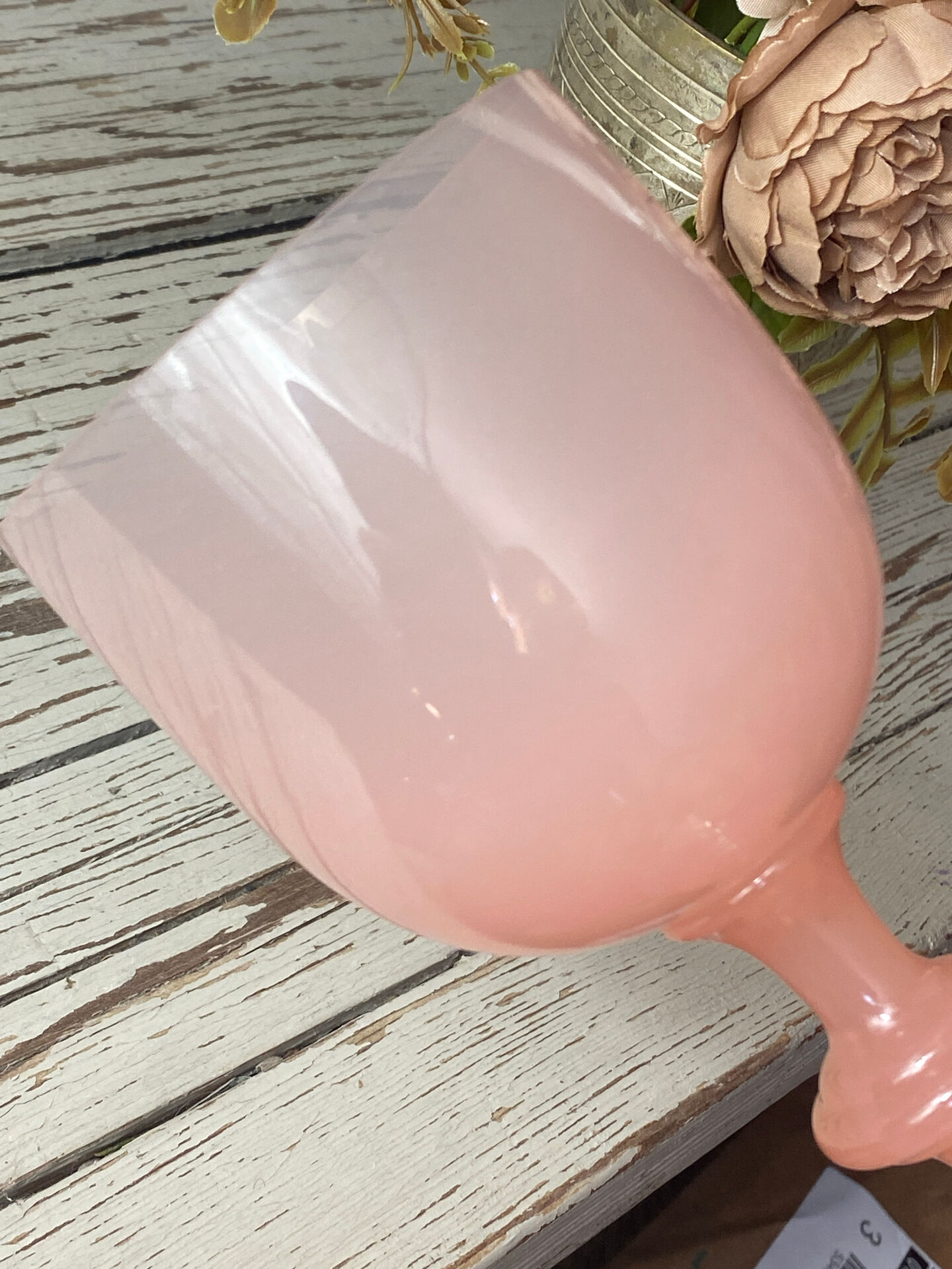 Goblet, stemmed glass in pink opaline, Portieux